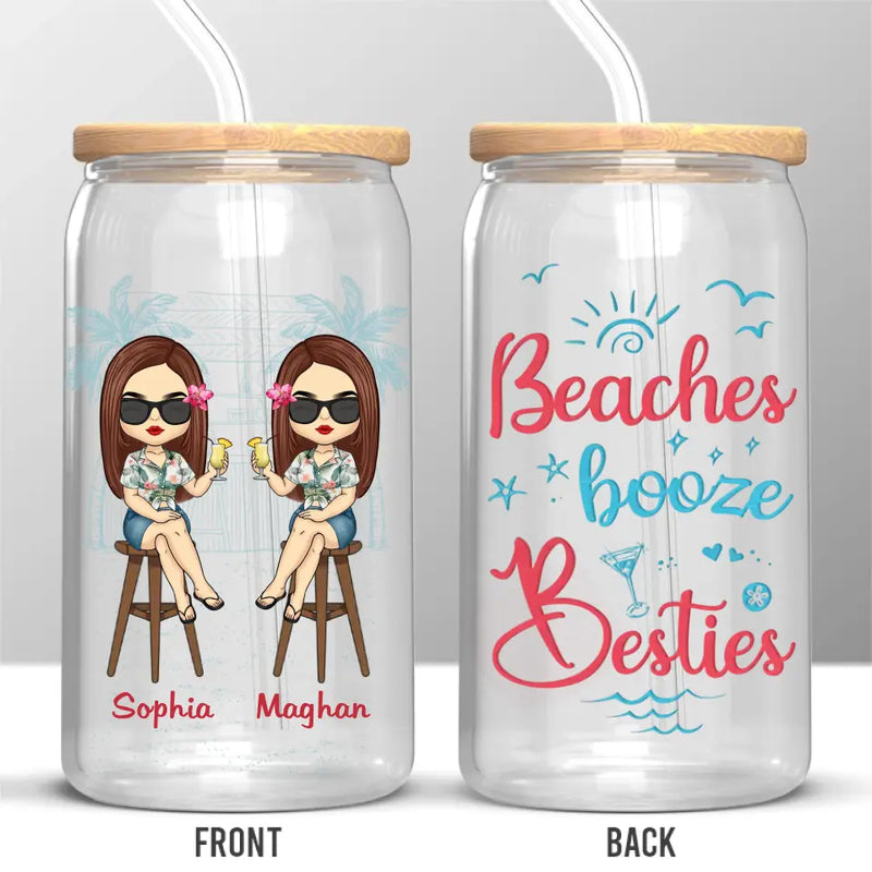 Beach Days And Besties Always - Bestie Personalized Custom Glass Cup, Iced Coffee Cup - Summer Vacation Gift For Best Friends, BFF, Sisters