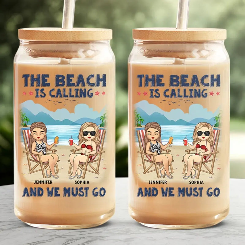 Custom Name Beach Besties Gifts for Women - Personalized Glass Cup