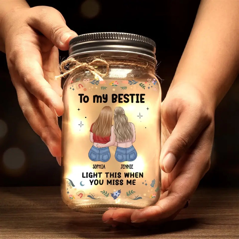 Custom Best Friend Miss You Gifts - Personalized Mason Jar Light
