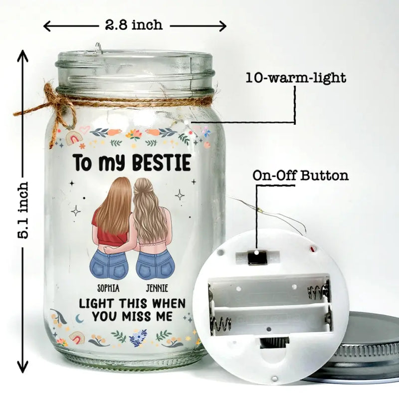 Custom Best Friend Miss You Gifts - Personalized Mason Jar Light