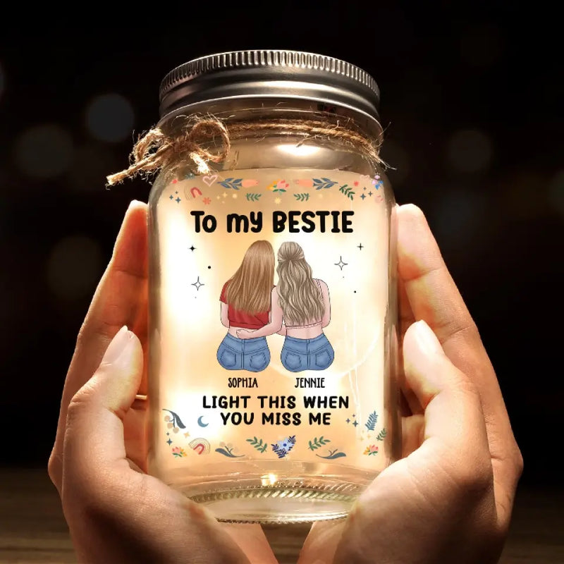 Custom Best Friend Miss You Gifts - Personalized Mason Jar Light