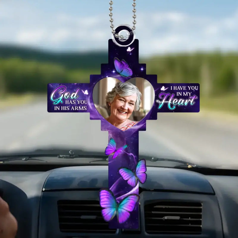 Custom Photo Memorial Butterfly Cross Decor - Personalized Car Ornament