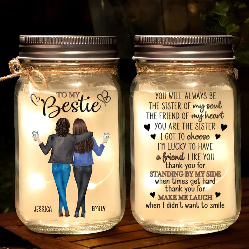 Custom Name Sister Bestie Gifts for Women - Personalized Mason Jar Light