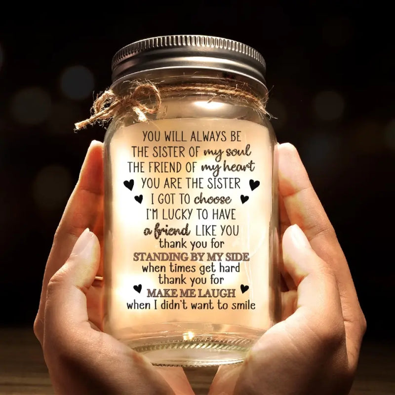 Custom Name Sister Bestie Gifts for Women - Personalized Mason Jar Light