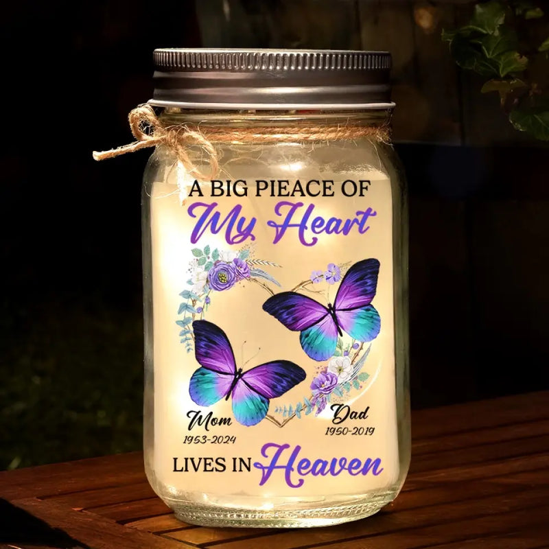 Custom Memorial Butterfly Remembrance Gift - Personalized Mason Jar Light