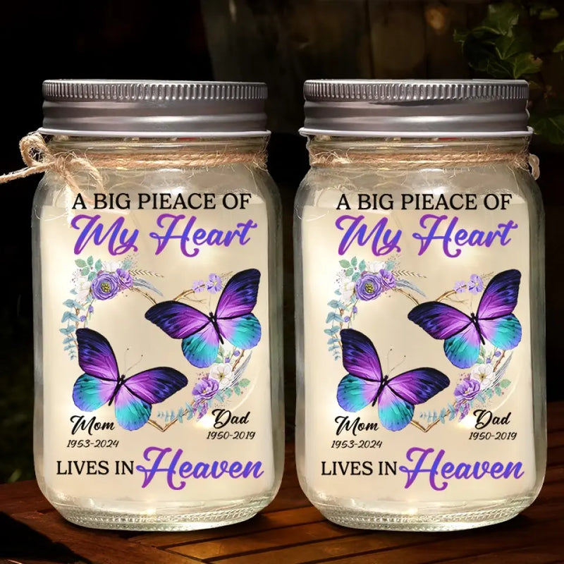 Custom Memorial Butterfly Remembrance Gift - Personalized Mason Jar Light