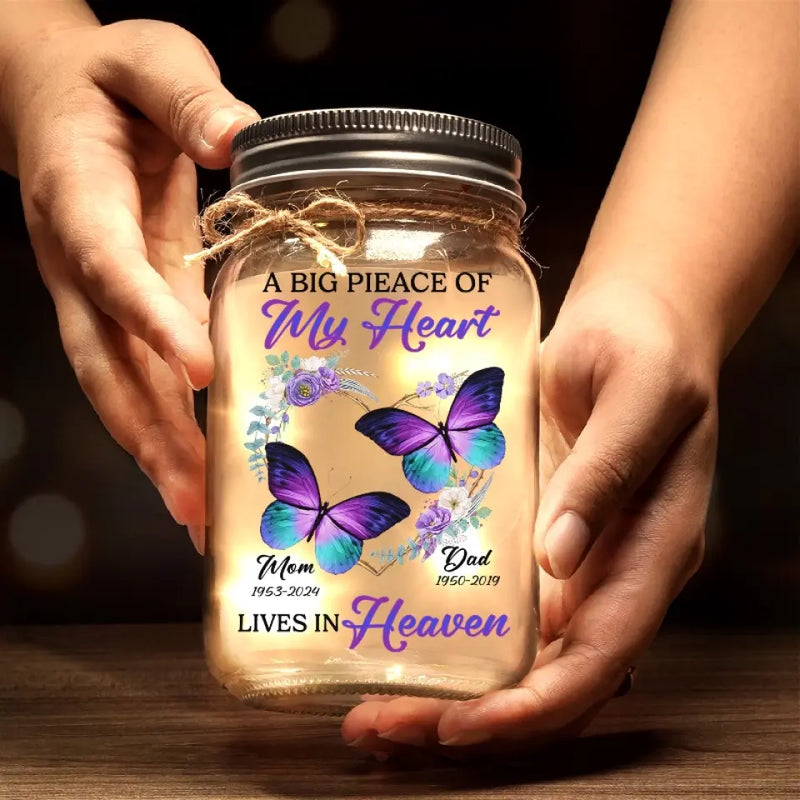 Custom Memorial Butterfly Remembrance Gift - Personalized Mason Jar Light