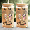 Oh Sip It's A Girl's Trip - Bestie Personalized Custom Glass Cup, Iced Coffee Cup - Summer Vacation Gift For Best Friends, BFF, Sisters