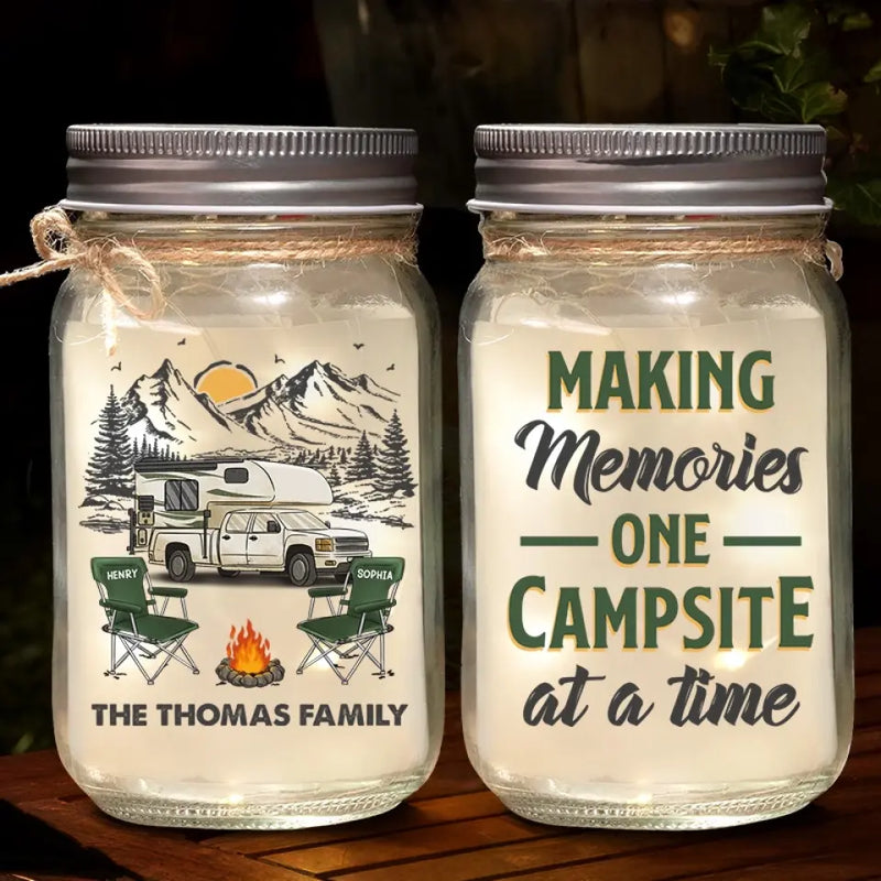 Custom Name Camping Family Gifts - Personalized Mason Jar Light