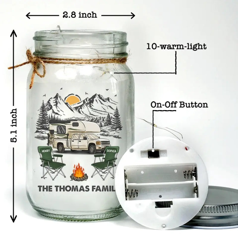 Custom Name Camping Family Gifts - Personalized Mason Jar Light