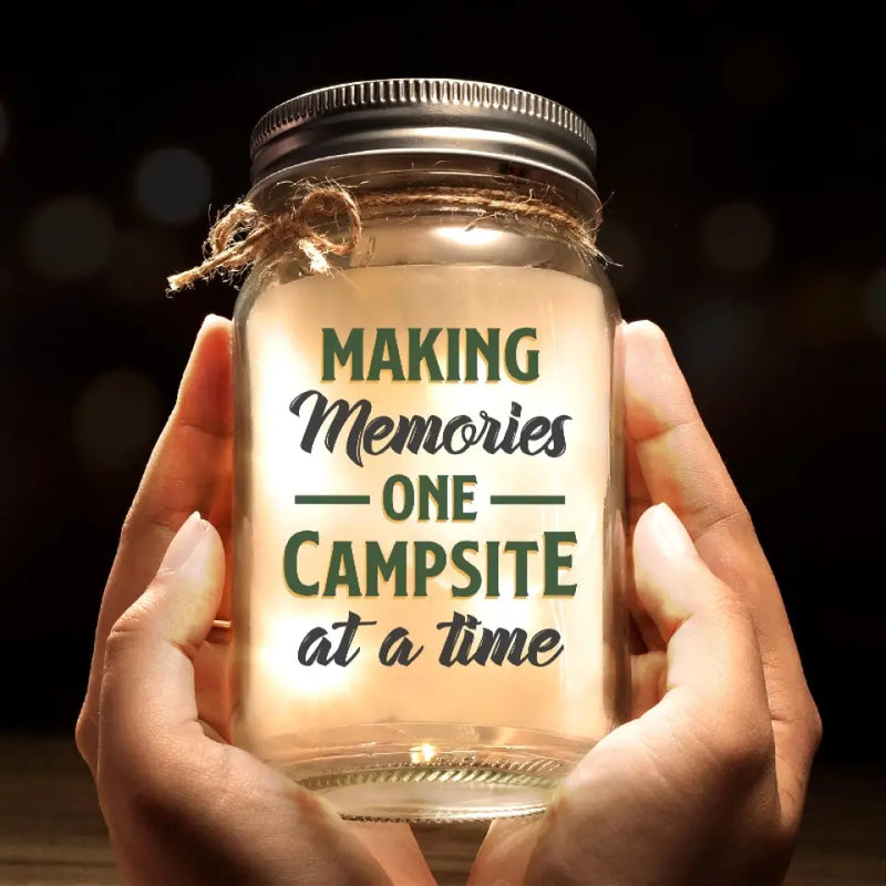 Custom Name Camping Family Gifts - Personalized Mason Jar Light