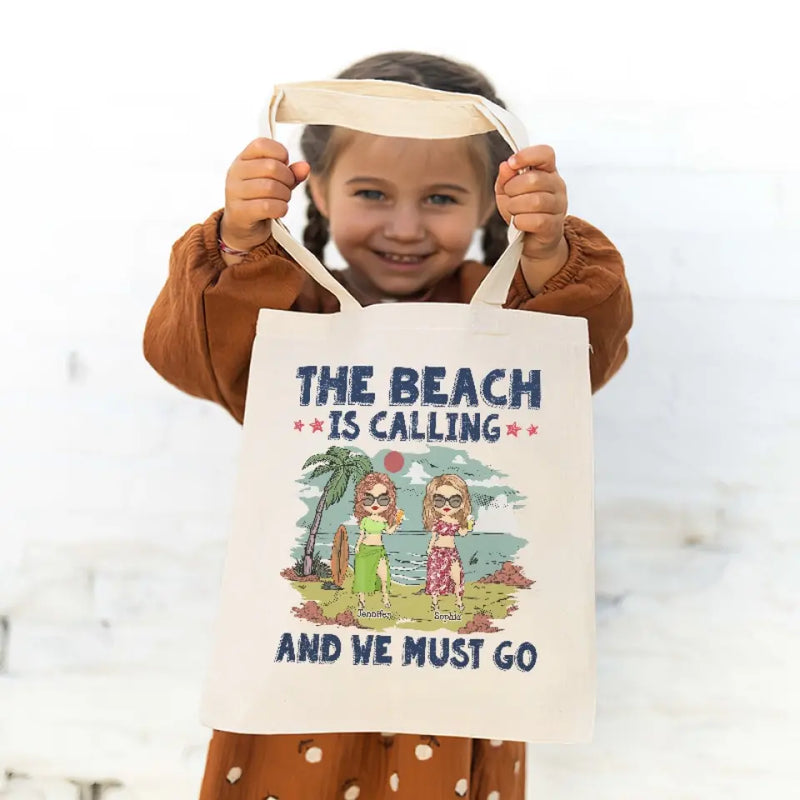 The Beach Is Calling And We Must Go - Bestie Personalized Custom Tote Bag - Summer Vacation Gift For Best Friends, BFF, Sisters