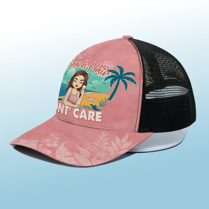 Custom Name Beach Hair Don't Care Gifts for Women - Personalized Mesh-back Baseball Cap