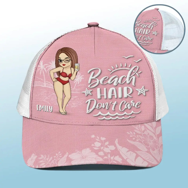 Custom Name Beach Hair Don't Care Gifts for Women - Personalized Mesh-back Baseball Cap