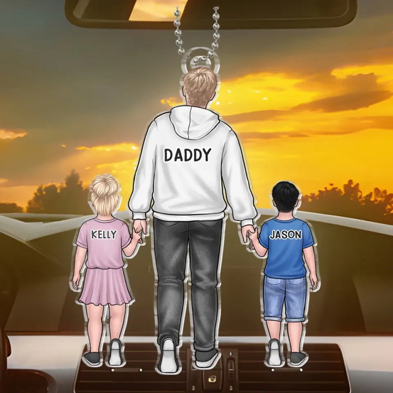 Custom Name Dad and Kids Family Gifts - Personalized Car Ornament