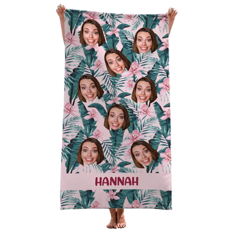 Custom Photo In Summer, The Song Sings Itself - Family Personalized Custom Beach Towel - Summer Vacation Gift, Birthday Pool Party Gift For Family Members, Pet Owners, Pet Lovers