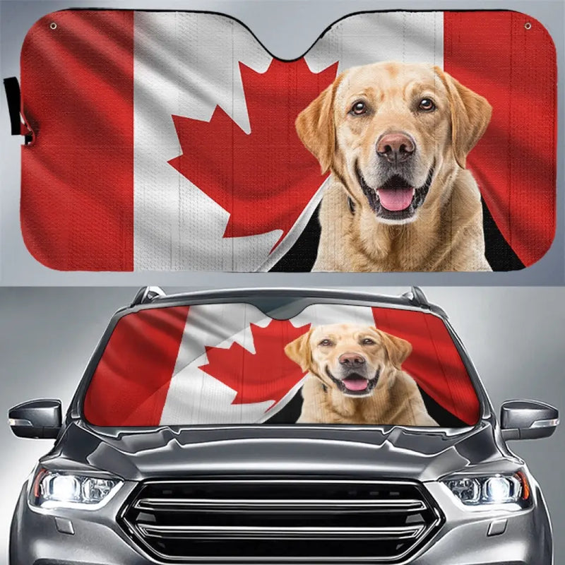 Canadian Flag Golden Retriever Patriotic Car Decor - Auto Sunshade