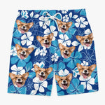 Corgi Floral Dog Lover Beach Shorts - Blue Tropical Dog Print