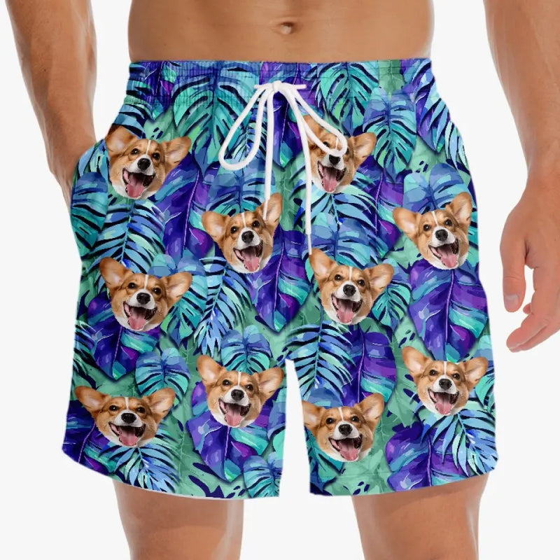Corgi Tropical Leaf Beach Shorts for Dog Lovers