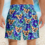 Corgi Tropical Leaf Beach Shorts for Dog Lovers