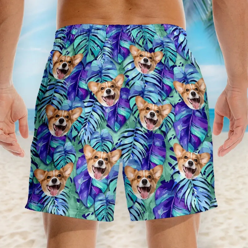 Corgi Tropical Leaf Beach Shorts for Dog Lovers