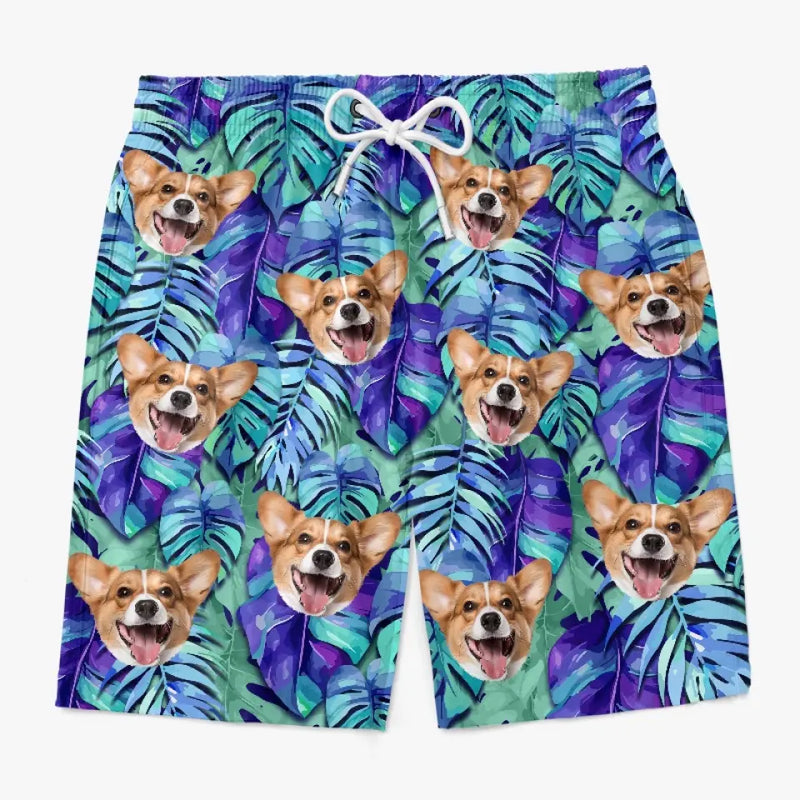 Corgi Tropical Leaf Beach Shorts for Dog Lovers