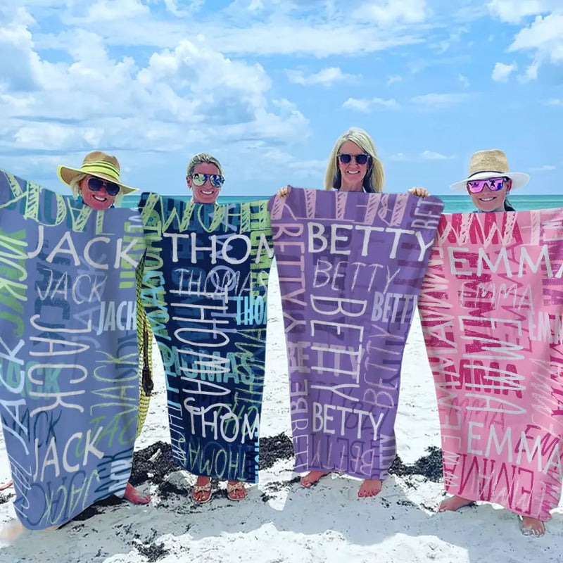 Custom Name Handwritten Typography Design - Personalized Beach Towel