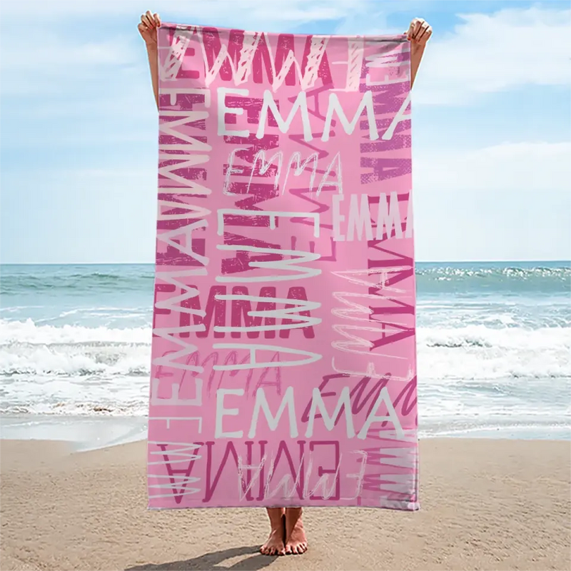 Custom Name Handwritten Typography Design - Personalized Beach Towel