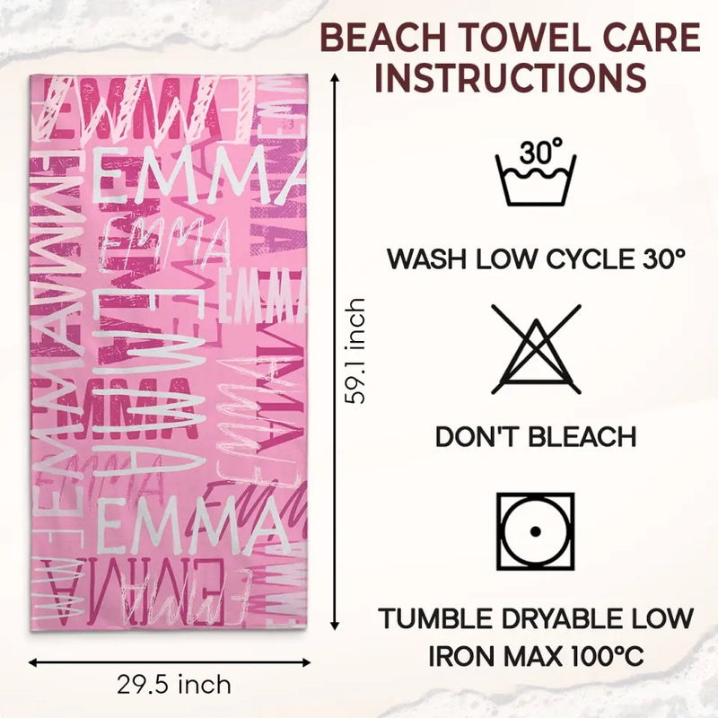 Custom Name Handwritten Typography Design - Personalized Beach Towel