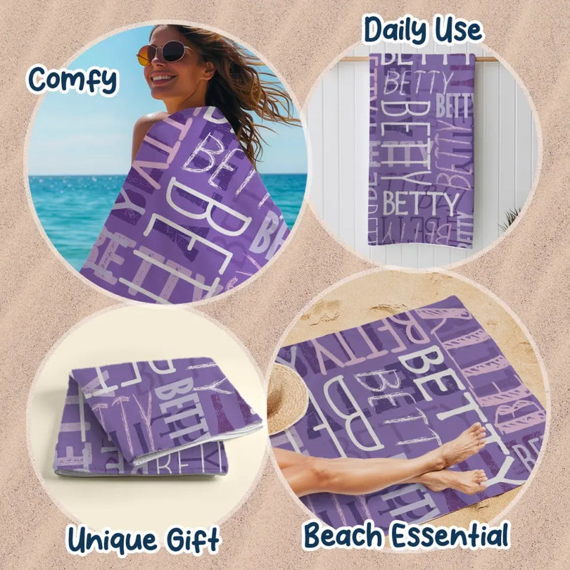 Custom Name Handwritten Typography Design - Personalized Beach Towel