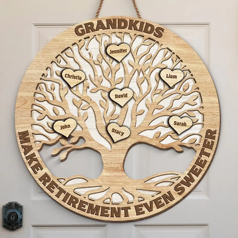 Custom Grandkids Family Tree Retirement Gift - Personalized Wood Sign