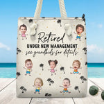 Custom Photo Retired Under New Management Gifts for Grandparents - Personalized Beach Bag