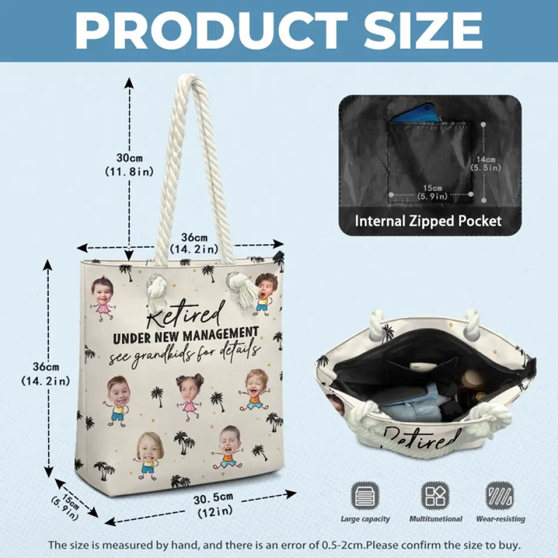 Custom Photo Retired Under New Management Gifts for Grandparents - Personalized Beach Bag