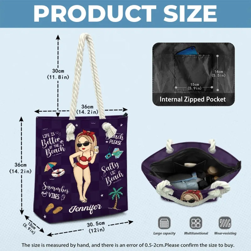 Custom Name Beach Girl Summer Gifts for Women - Personalized Beach Bag