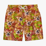 Corgi Tropical Leaf Beach Shorts for Dog Lovers