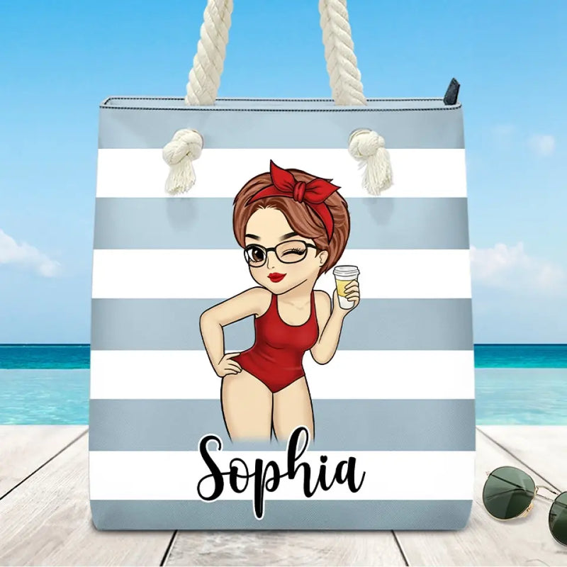 Custom Name Beach Girl Summer Gifts for Women - Personalized Beach Bag