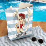Custom Name Beach Girl Summer Gifts for Women - Personalized Beach Bag