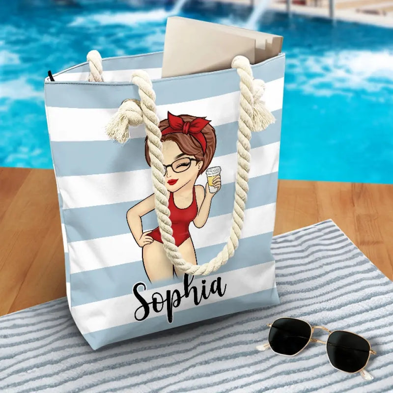Custom Name Beach Girl Summer Gifts for Women - Personalized Beach Bag