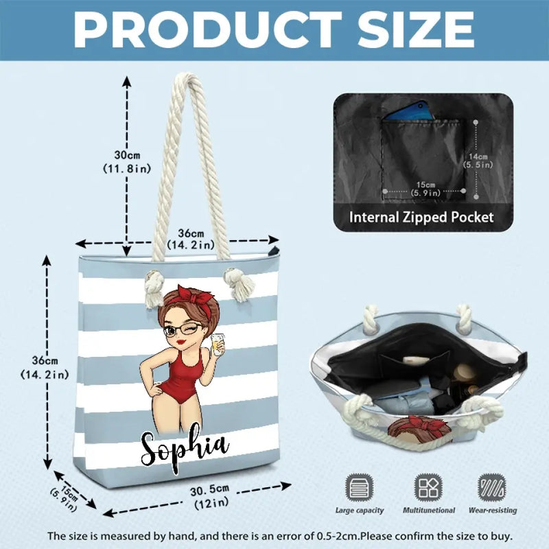 Custom Name Beach Girl Summer Gifts for Women - Personalized Beach Bag