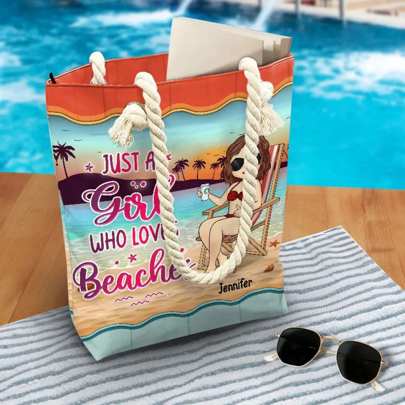 Custom Name Beach Lover Gifts for Women - Personalized Beach Bag