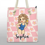 Custom Name Retro Pin-Up Beach Gifts for Women - Personalized Beach Bag
