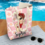 Custom Name Retro Pin-Up Beach Gifts for Women - Personalized Beach Bag
