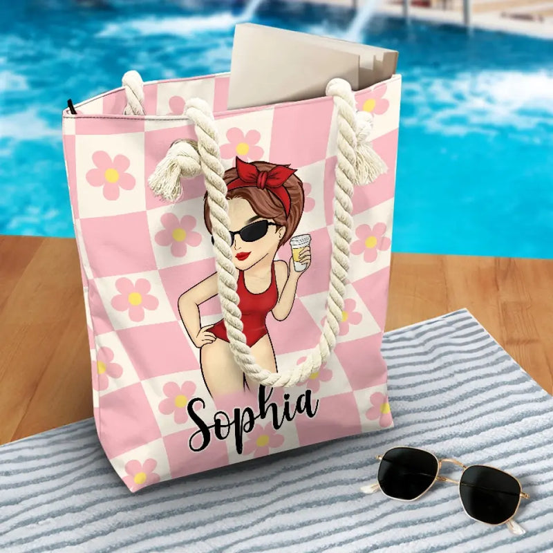 Custom Name Retro Pin-Up Beach Gifts for Women - Personalized Beach Bag