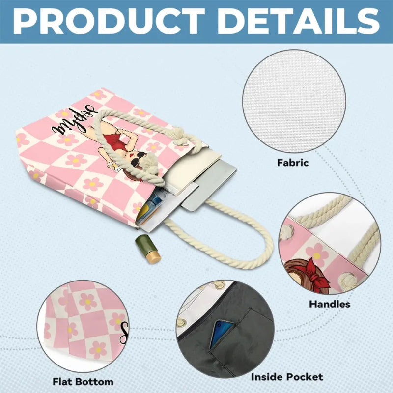 Custom Name Retro Pin-Up Beach Gifts for Women - Personalized Beach Bag