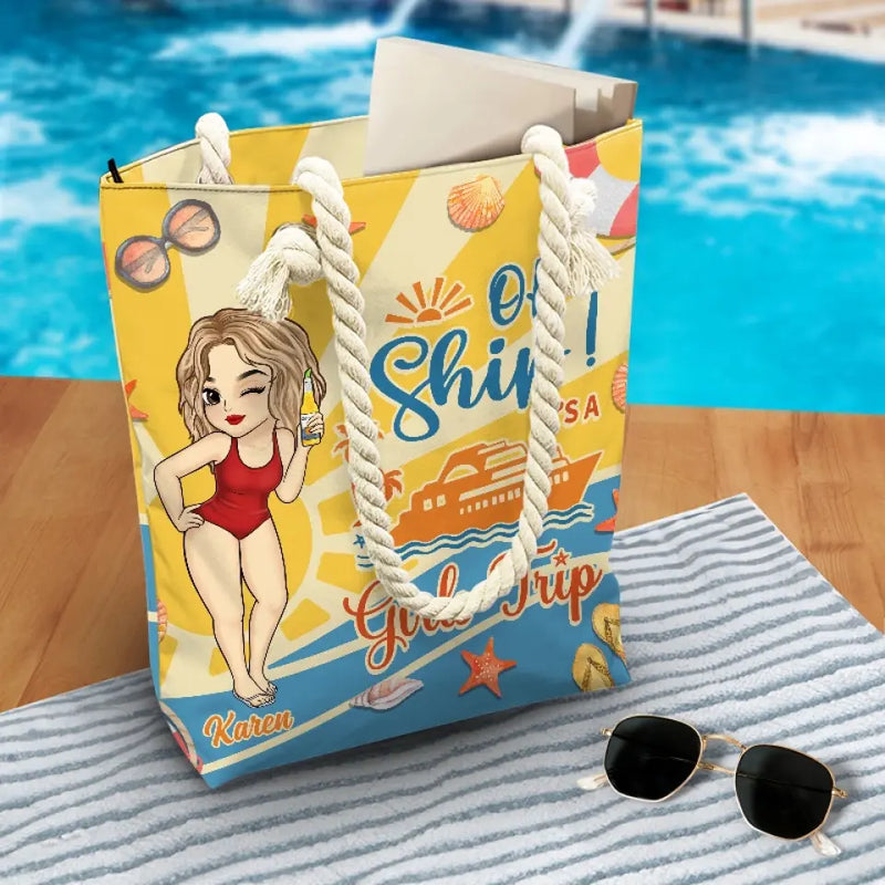 Custom Name Girls Trip Cruise Gifts for Women - Personalized Beach Bag