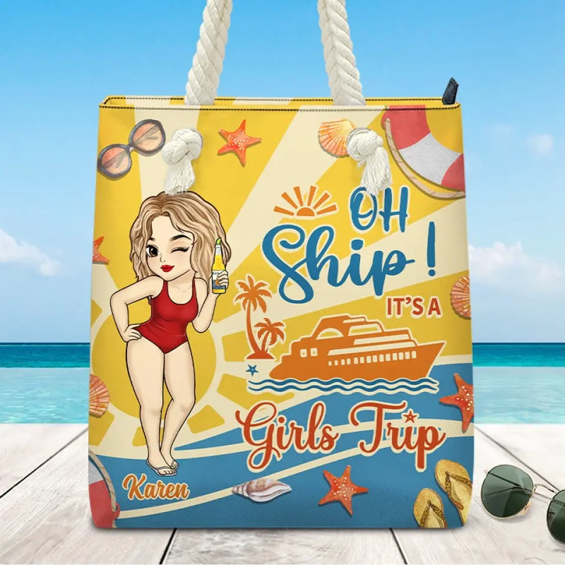 Custom Name Girls Trip Cruise Gifts for Women - Personalized Beach Bag