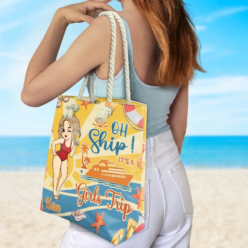Custom Name Girls Trip Cruise Gifts for Women - Personalized Beach Bag