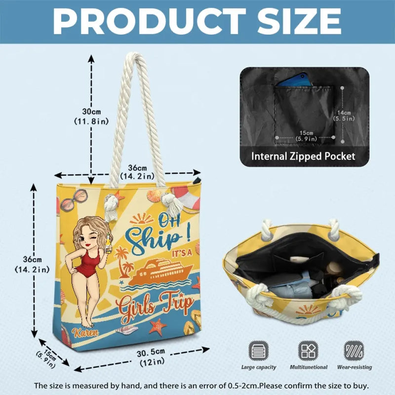 Custom Name Girls Trip Cruise Gifts for Women - Personalized Beach Bag