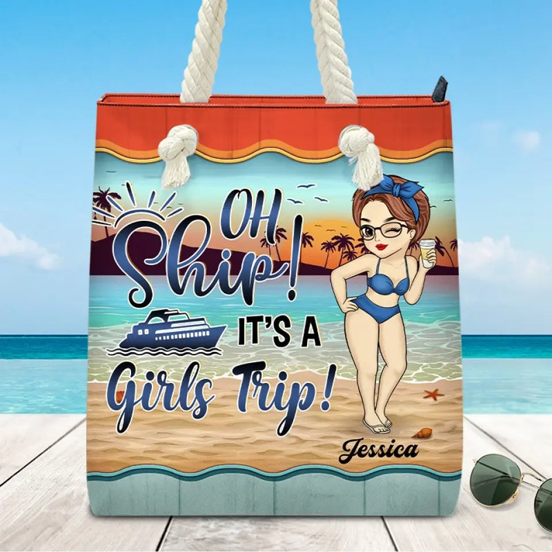 Custom Name Girls Trip Beach Gifts for Women - Personalized Beach Bag