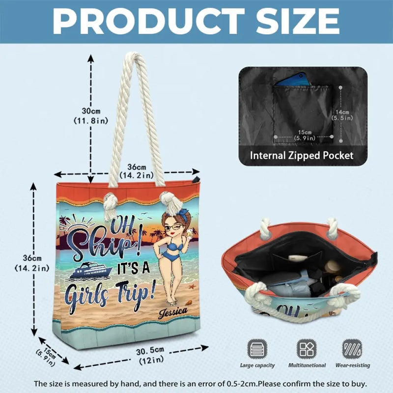 Custom Name Girls Trip Beach Gifts for Women - Personalized Beach Bag